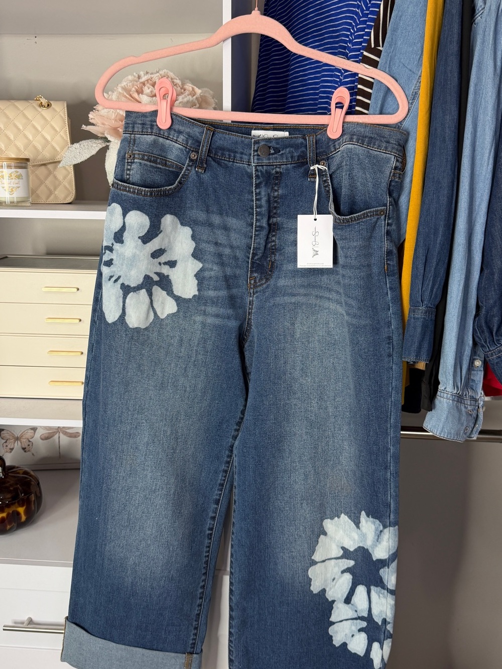 Jessica Simpson Blue Floral Tie-Dye Cropped Jeans